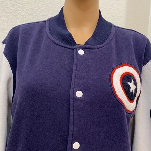 Marvel CAPTAIN USA Medium Navy White Snap Button Front Long Sleeve Unisex Jacket - Picture 4 of 14